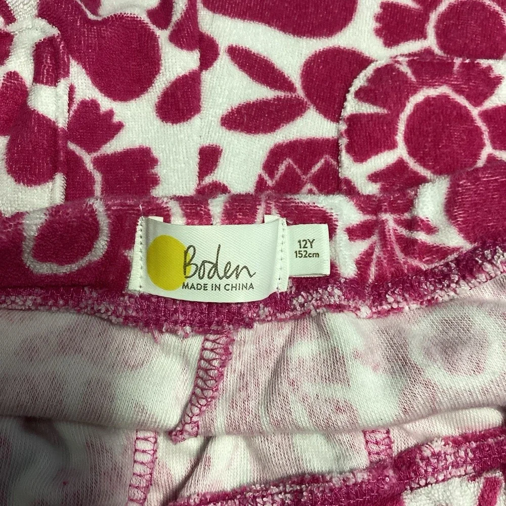 Girls Boden Terrycloth Hawaiian Shorts With Pockets‎ - Pink/White- 12